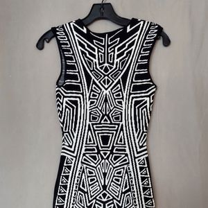Jealous Tomato Aztec Bodycon Knit Dress Black White Extra Small